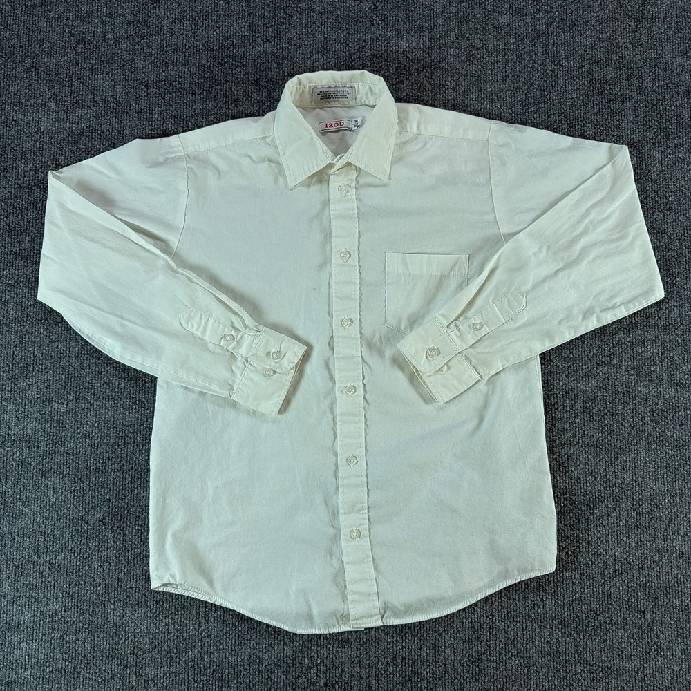 Izod Boys Off White Long Sleeve Button Down Dress Shirt Size 16 Regular Wedding
